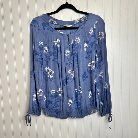 Lucky Brand blue floral lightweight peasant blouse size small E41 - Picture 1 of 5